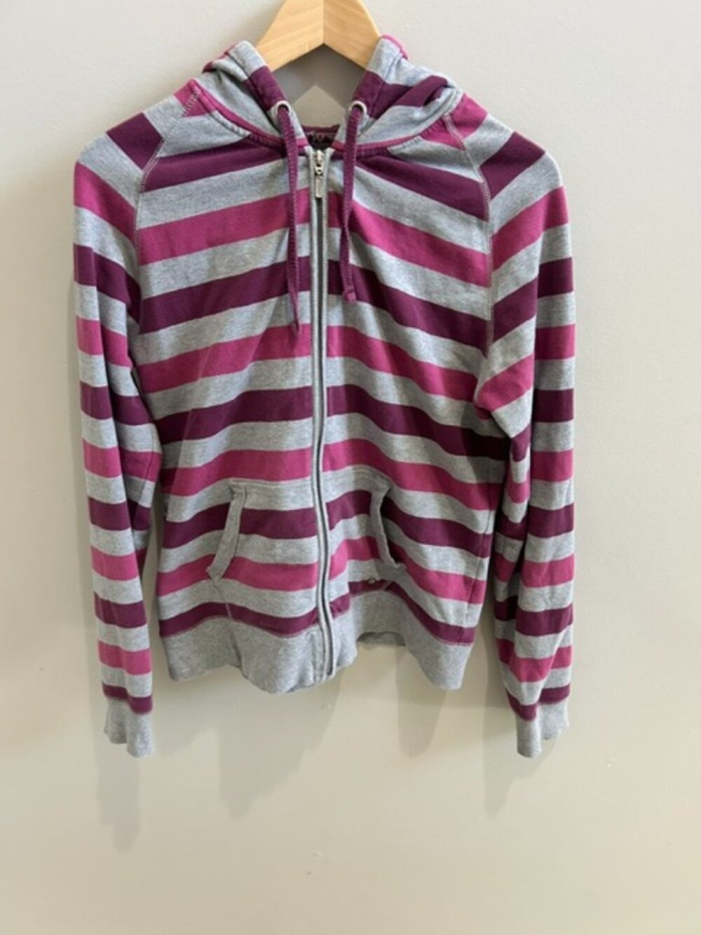 Roots 73 Athletics Striped Zip Up Hoodie Women's M Pink Purple